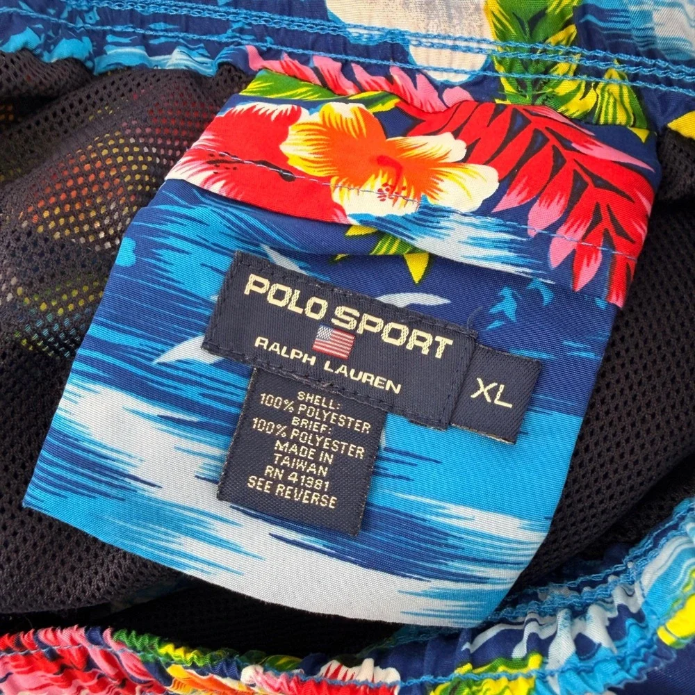 Polo Sport Swim Trunks Men XL Blue Tropical Sailboat Floral Mesh Lined 6